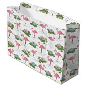 Band Roze Flamingo patroon cadeau tas Groot Cadeauzakje (Achterkant Gekanteld)