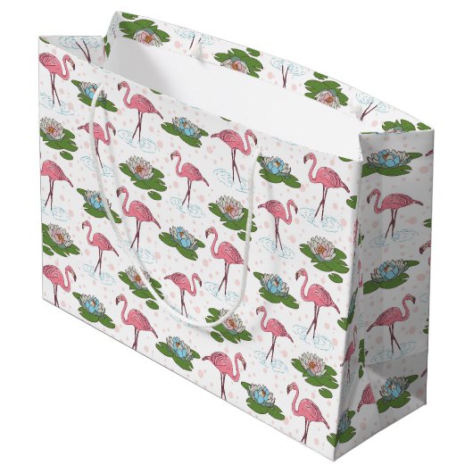 Band Roze Flamingo patroon cadeau tas Groot Cadeauzakje (Achterkant Gekanteld)
