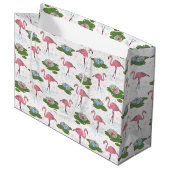 Band Roze Flamingo patroon cadeau tas Groot Cadeauzakje (Voorkant Gekanteld)