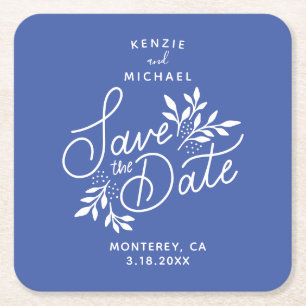 Band Save the Date Hand Drawn Botanicals Blue Kartonnen Onderzetters
