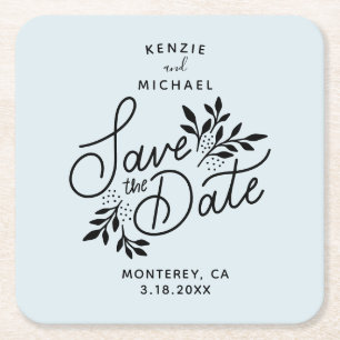 Band Save the Date Hand Drawn Botanicals Blue Kartonnen Onderzetters