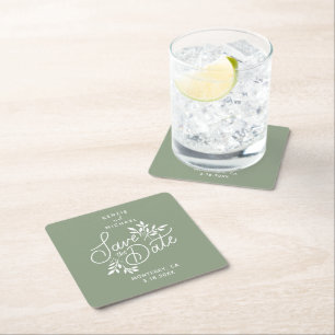 Band Save the Date Hand Drawn Botanicals Green Kartonnen Onderzetters