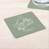 Band Save the Date Hand Drawn Botanicals Green Kartonnen Onderzetters (Schuin)