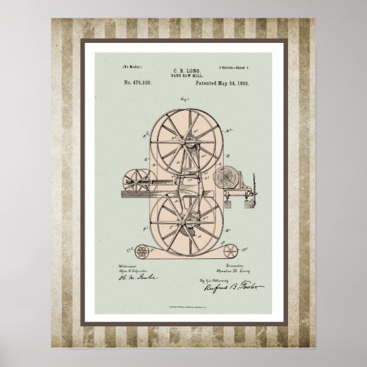  Band Saw Mill Patent Poster (Voorkant)