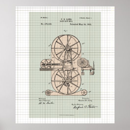  Band Saw Mill Patent Poster (Voorkant)