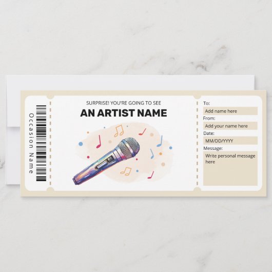 Band Ticket, Concert Cadeaubon Kaart (Voorkant)