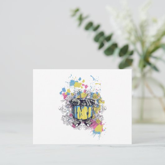 band, trommel, bas, muzikant, jazz, grappige drumm briefkaart (Staand voorkant)