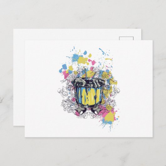 band, trommel, bas, muzikant, jazz, grappige drumm briefkaart (Voorkant / Achterkant)