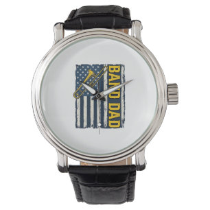 Band Vader Trombone Amerikaanse Vlag Vintage T-shi Horloge