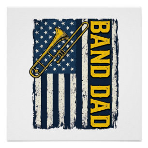 Band Vader Trombone Amerikaanse Vlag Vintage T-shi Perfect Poster