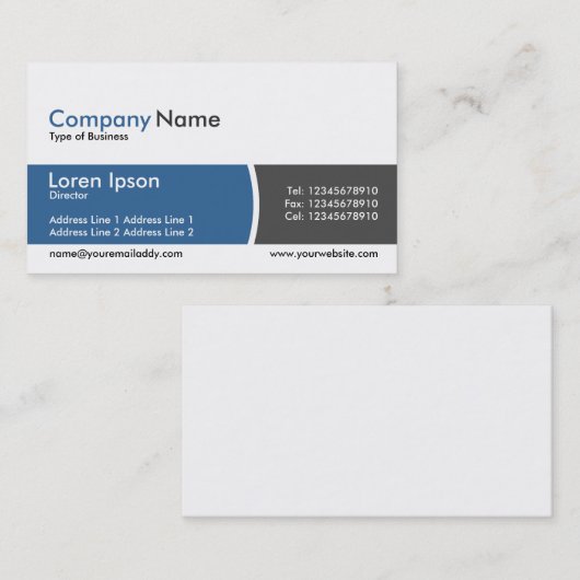 Band verdeeld Blauw en Donkergrijs Visitekaartje (Voorkant / Achterkant)