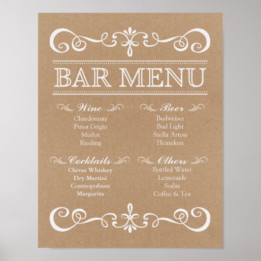 Band voor bruiloft - Menu Borg Rustic Wedding Sign Poster (Voorkant)