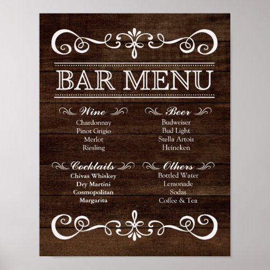 Band voor bruiloft - Menu Borg Rustic Wedding Sign Poster (Voorkant)