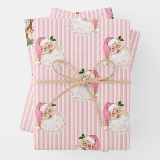  band voor Kerstmis en rendierroze streep Inpakpapier Vel (In situ)