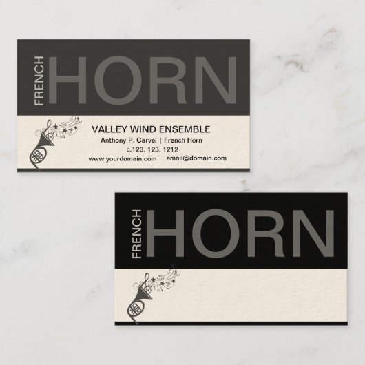 Band Wind Ensemble French Horn Musical Instrument Visitekaartje (Voorkant / Achterkant)