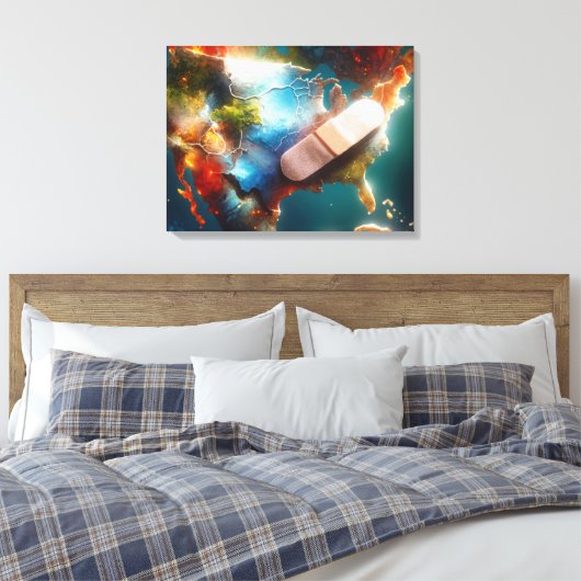 Bandage op een kaart van de VS Canvas Afdruk (Insitu (Slaapkamer))