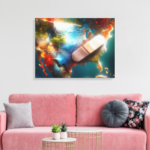 Bandage op een kaart van de VS Canvas Afdruk