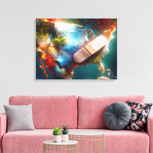 Bandage op een kaart van de VS Canvas Afdruk (Insitu (Woonkamer))