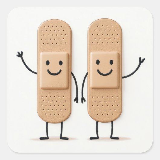 Bandage Stick Figure Couple Waving Vierkante Sticker (Voorkant)