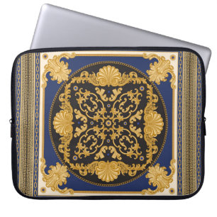 Bandana-afdruk op zwarte en blauwe achtergrond, Go Laptop Sleeve