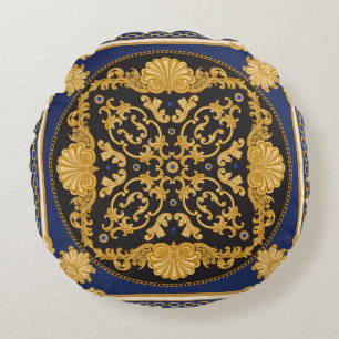 Bandana-afdruk op zwarte en blauwe achtergrond, Go Rond Kussen