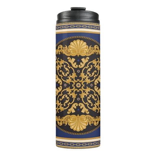 Bandana-afdruk op zwarte en blauwe achtergrond, Go Thermosbeker (Voorkant)