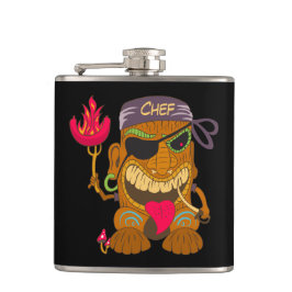 Bandana Chef Tiki met brandende worst, Grappige Zw Heupfles