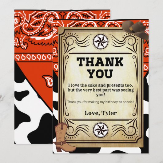 Bandana Cowboy Birthday Party Dank u Bedankkaart (Voorkant / Achterkant)