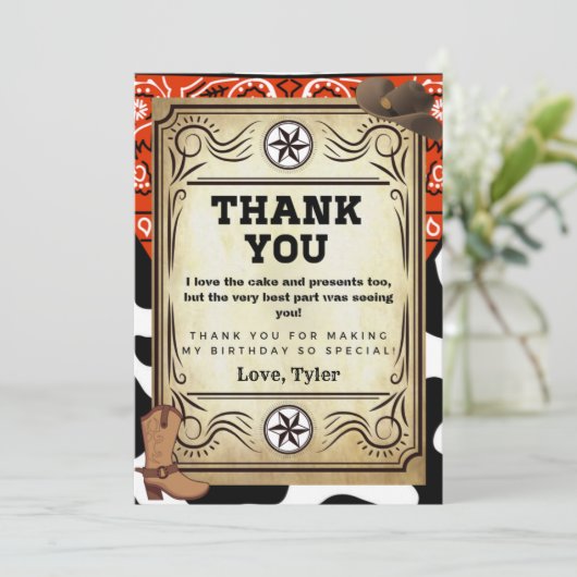 Bandana Cowboy Birthday Party Dank u Bedankkaart (Staand voorkant)
