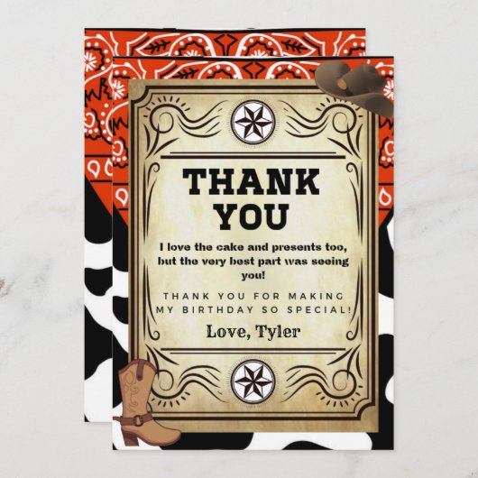 Bandana Cowboy Birthday Party Dank u Bedankkaart (Voorkant / Achterkant)