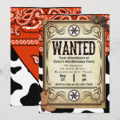 Bandana Cowboy uitnodiging voor verjaardagsfeestje (Voorkant / Achterkant)