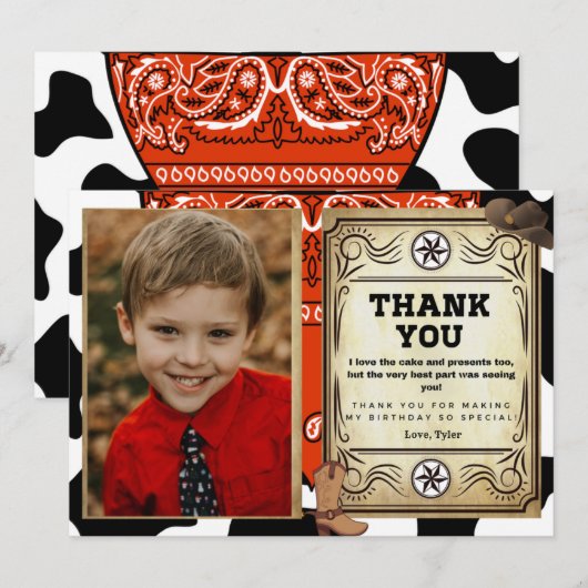 Bandana Cowboy Verjaardagsfoto Dank u Bedankkaart (Voorkant / Achterkant)
