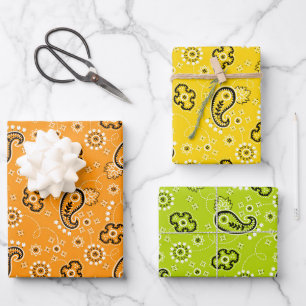 Bandana Geel Sinaasappel Groen Modern Classic Fun Inpakpapier Vel