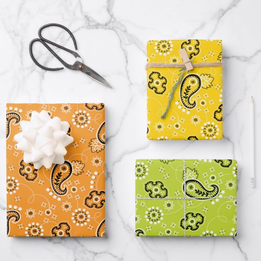 Bandana Geel Sinaasappel Groen Modern Classic Fun Inpakpapier Vel (Voorkant)