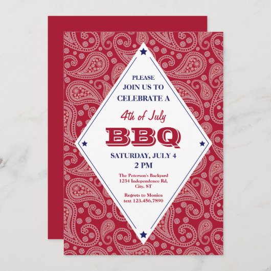 Bandana Pattern 4 juli BBQ Uitnodiging (Voorkant / Achterkant)