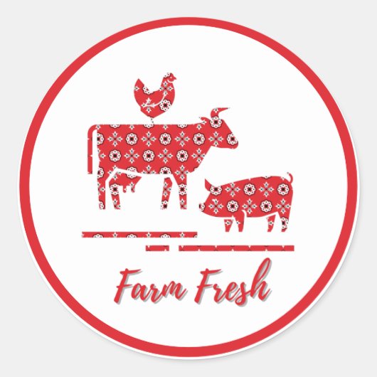 Bandana Print Farm Animals Ronde Sticker (Voorkant)