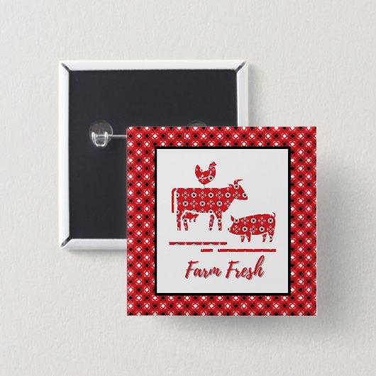 Bandana Print Farm Animals Vierkante Button 5,1 Cm (Voorkant /achterkant)