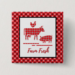 Bandana Print Farm Animals Vierkante Button 5,1 Cm