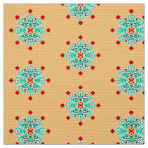 Bandana Print - turquoise en perzik Stof