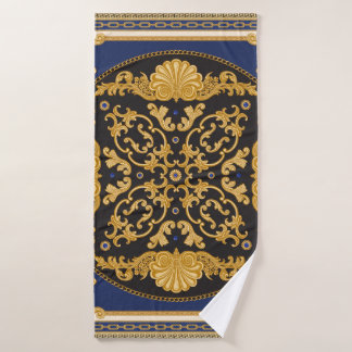 Bandana Print: Zwart Blauw Goud. Badhanddoek