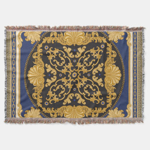 Bandana Print: Zwart Blauw Goud. Deken
