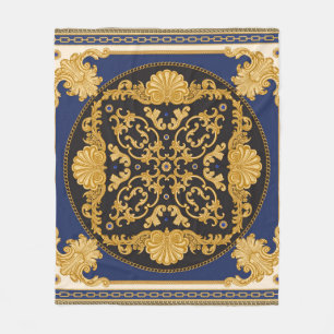 Bandana Print: Zwart Blauw Goud. Fleece Deken