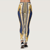 Bandana Print: Zwart Blauw Goud. Leggings (Achterkant)