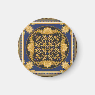 Bandana Print: Zwart Blauw Goud. Magneet