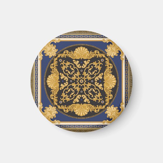 Bandana Print: Zwart Blauw Goud. Magneet (Voorkant)