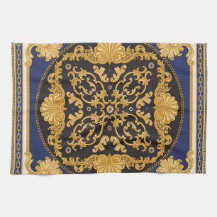 Bandana Print: Zwart Blauw Goud. Theedoek