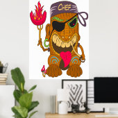 Bandana Tiki Chef met brandende worst, grappig Poster (Thuiskantoor)
