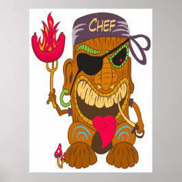 Bandana Tiki Chef met brandende worst, grappig Poster