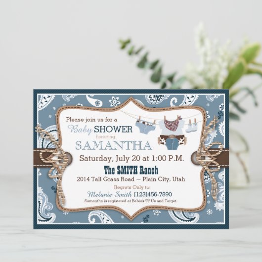 Bandanna Print Cowboy Baby shower Kaart (Staand voorkant)