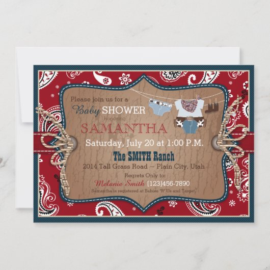 Bandanna Print Cowboy Baby shower Kaart (Voorkant)